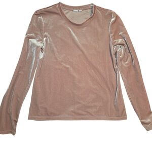 GAP Velvet Long-Sleeve Crewneck Top - Dusty Rose